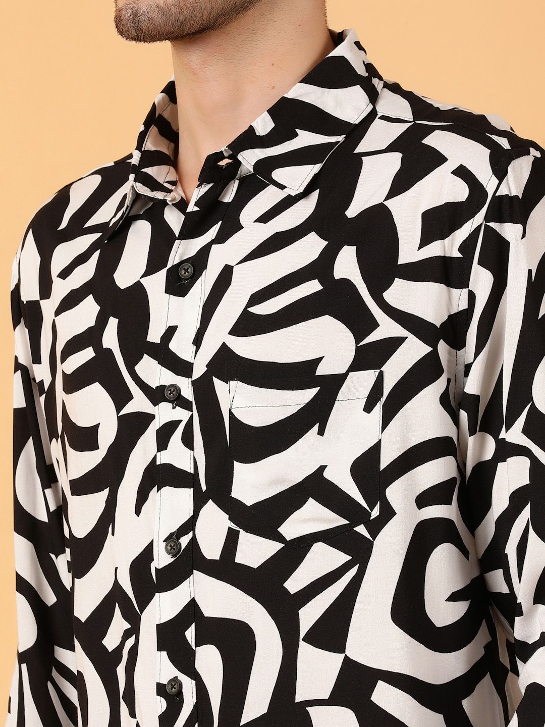 Kotty Men Relaxed Spread Collar Graphic Printed Cotton Casual Shirt