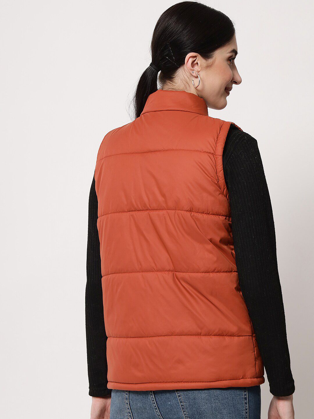 Kotty Women Brown Solid Sleeveless  Padded Jacket