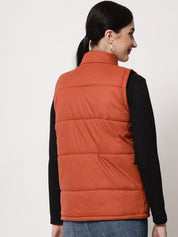 Kotty Women Brown Solid Sleeveless  Padded Jacket