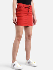 kotty Women Red Solid Mini Denim Straight Skirt