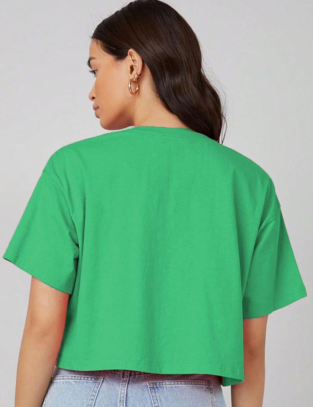 Kotty Yellow Floral Printed Round Neck Drop-Shoulder Sleeves Oversized Crop T-shirt