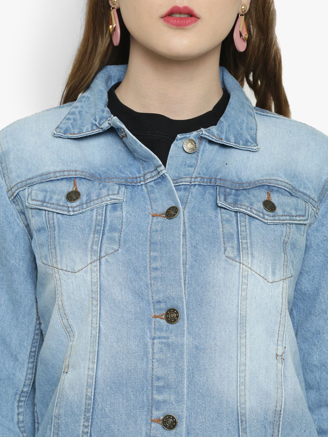 Kotty Women Blue Solid Denim Jacket