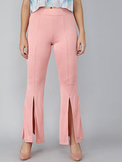 Kotty Women Pink Flared High-Rise Bootcut Trousers