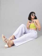 Kotty Women Purple Relaxed Straight Leg Fit High-Rise Easy Wash Parallel Trousers