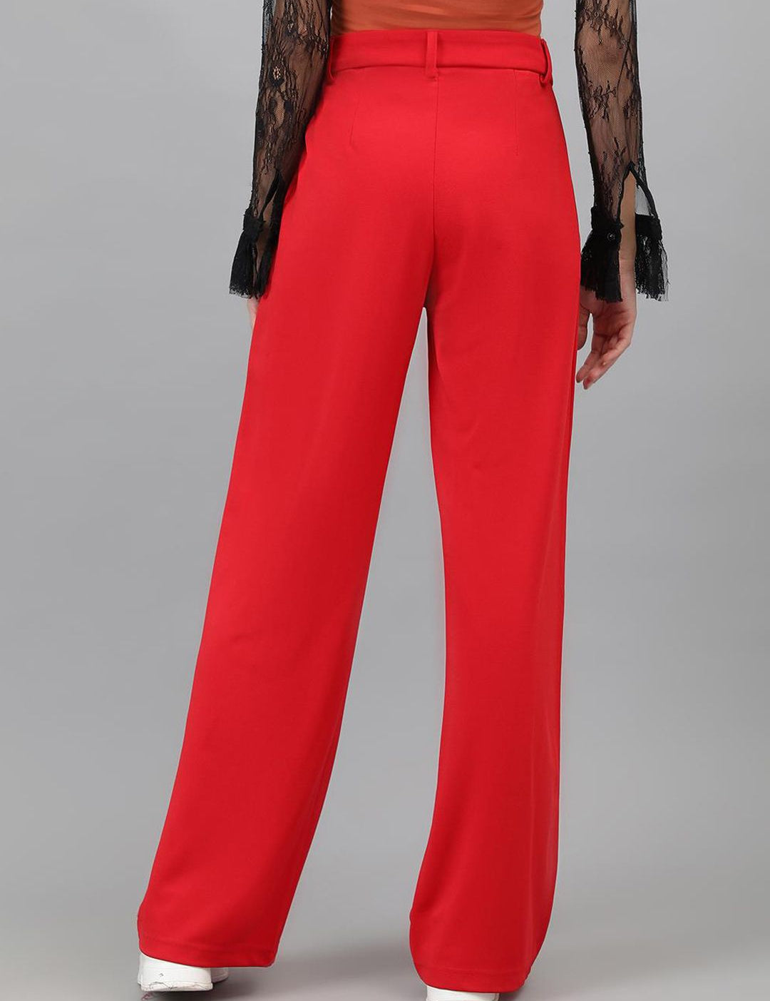 Kotty Women Red Relaxed Straight Leg Straight Fit High-Rise Easy Wash Trousers