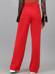 Kotty Women Red Relaxed Straight Leg Straight Fit High-Rise Easy Wash Trousers