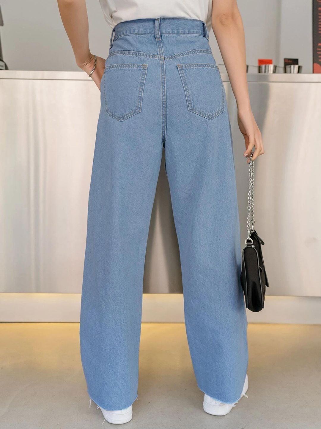 Kotty Women Light Blue Jean Straight Fit High Rise Stretchable Jeans