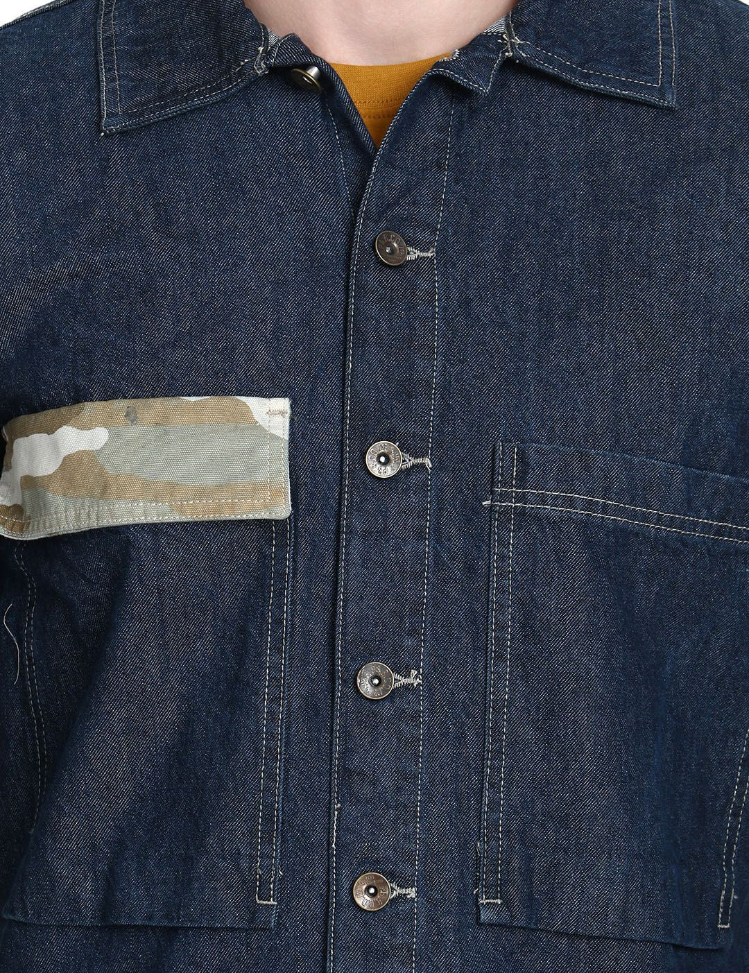 Kotty Men Blue Camouflage Lightweight Denim Jacket