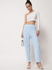 Kotty Women Blue Relaxed Straight Fit Easy Wash Trousers