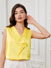 KOTTY BIZwear Yellow V-Neck Sleeveless Satin Top