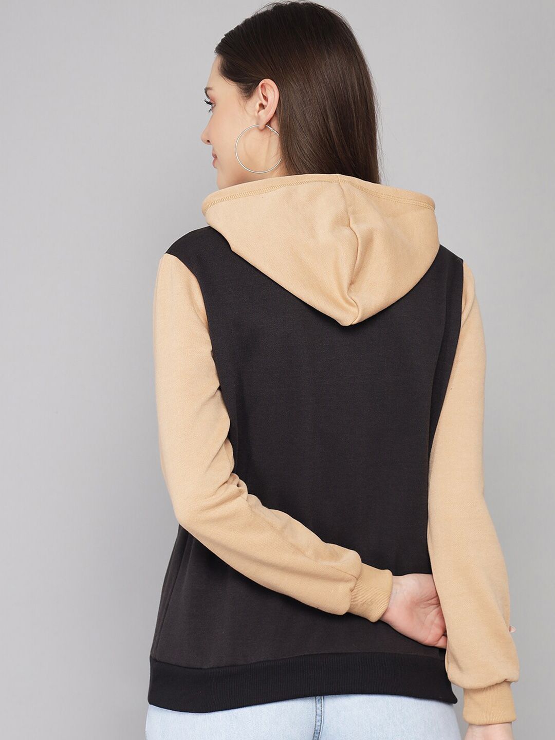 Kotty Women Black Printed Hooded Fleece Sweatshirt