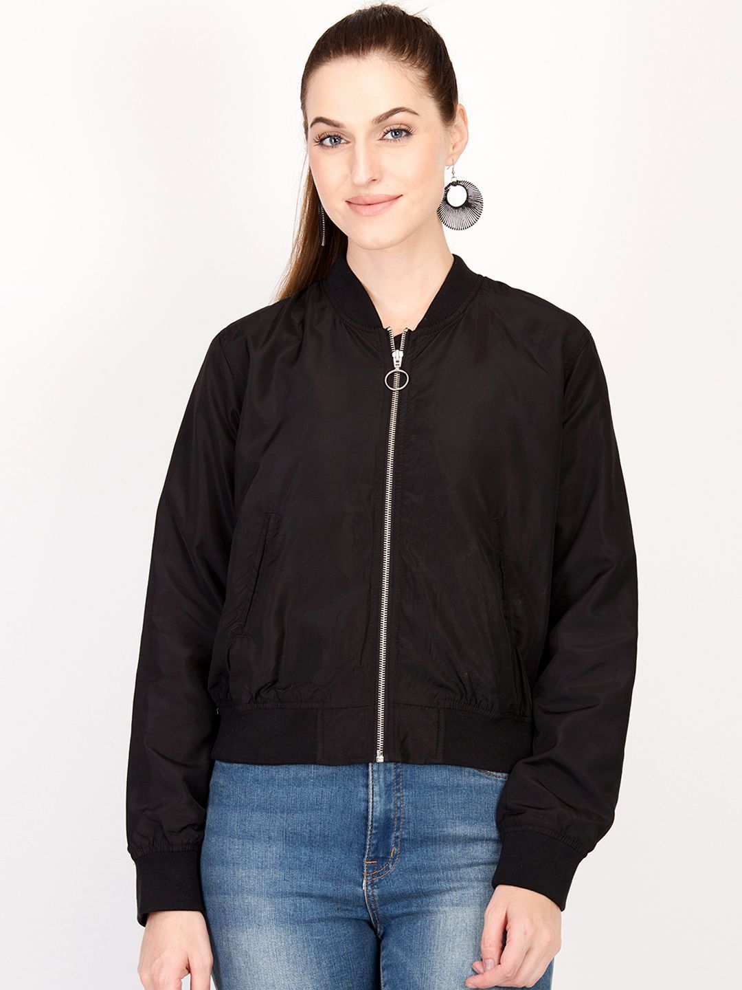 Kotty Women Black Solid Insulator Bomber Jacket