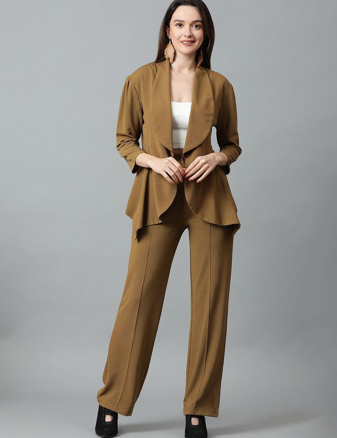 Kotty Brown Shawl Neck Blazer & Trousers