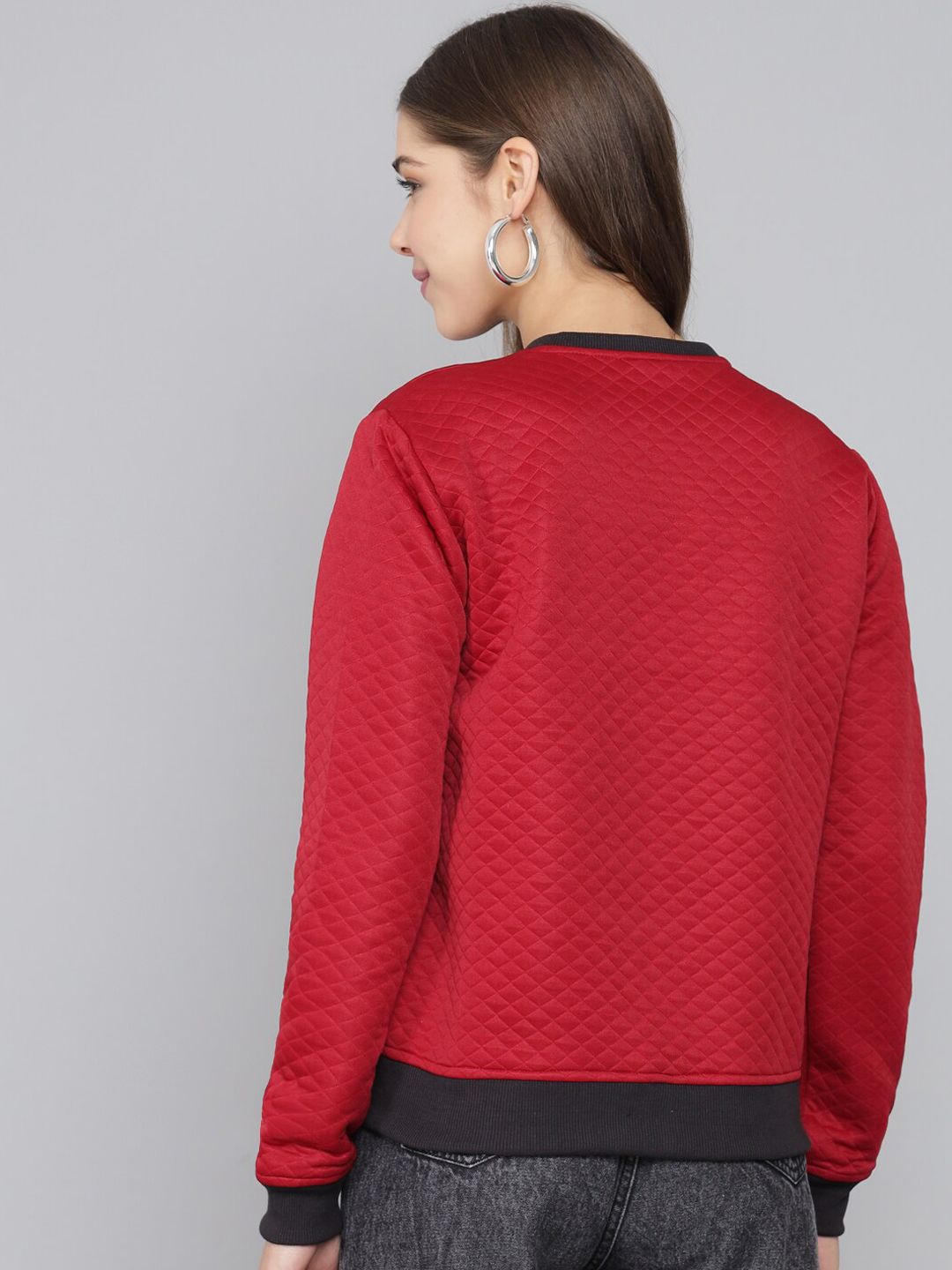 Kotty Women Maroon Geometric Lightweight Tailored Jacket