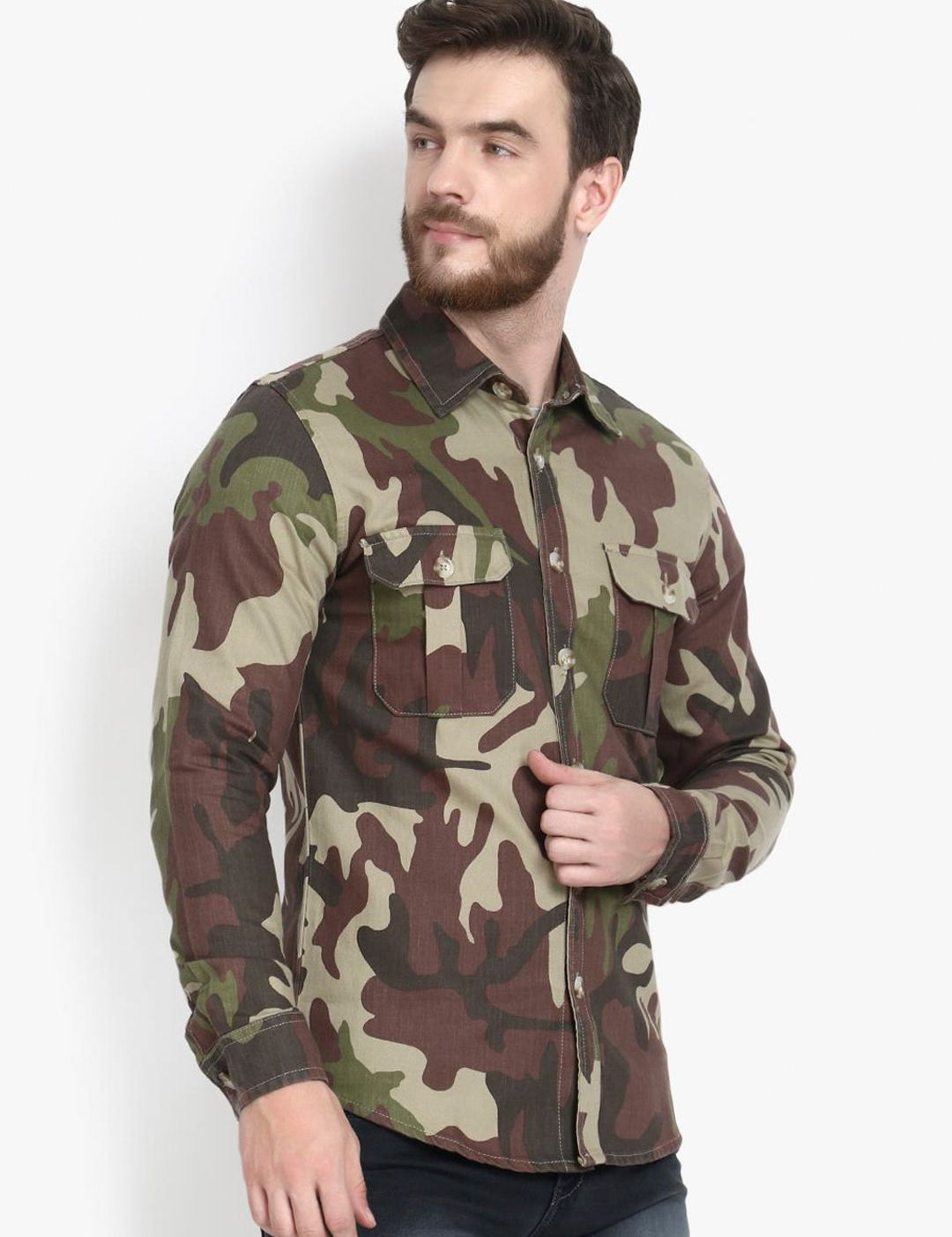 Kotty Men Khaki Brown & Green Camouflage Print Shirt