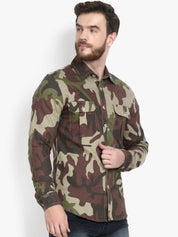 Kotty Men Khaki Brown & Green Camouflage Print Shirt