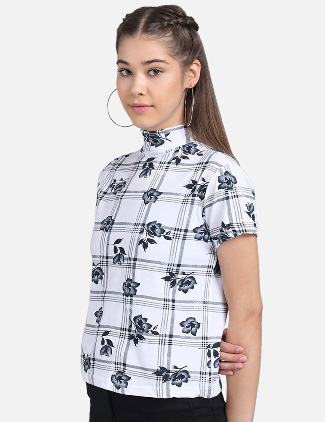 Kotty Floral Printed High Neck Crepe Top