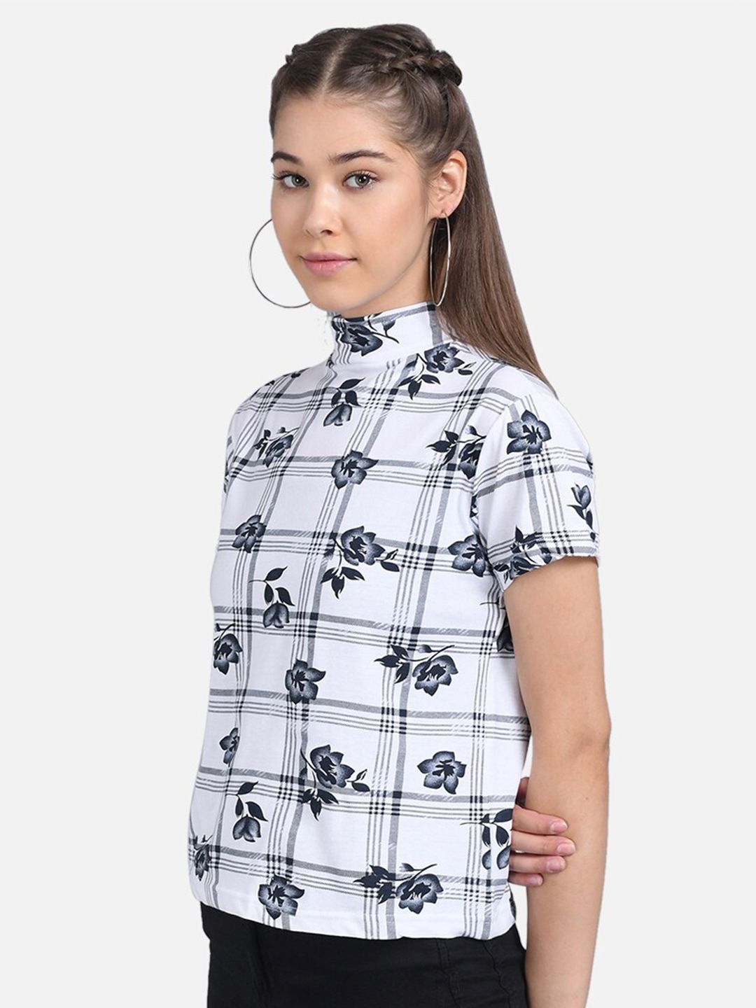 Kotty Floral Printed High Neck Crepe Top