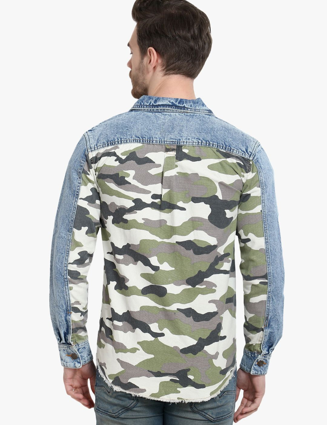 Kotty Men Blue Camouflage Denim Jacket