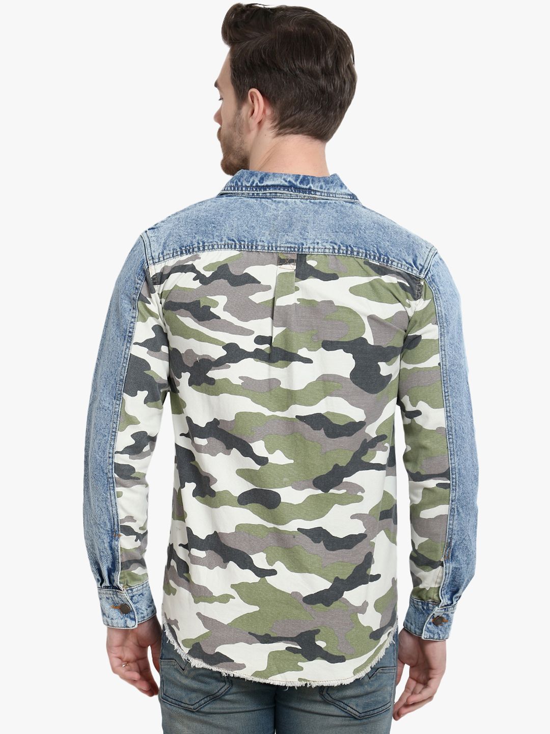 Kotty Men Blue Camouflage Denim Jacket