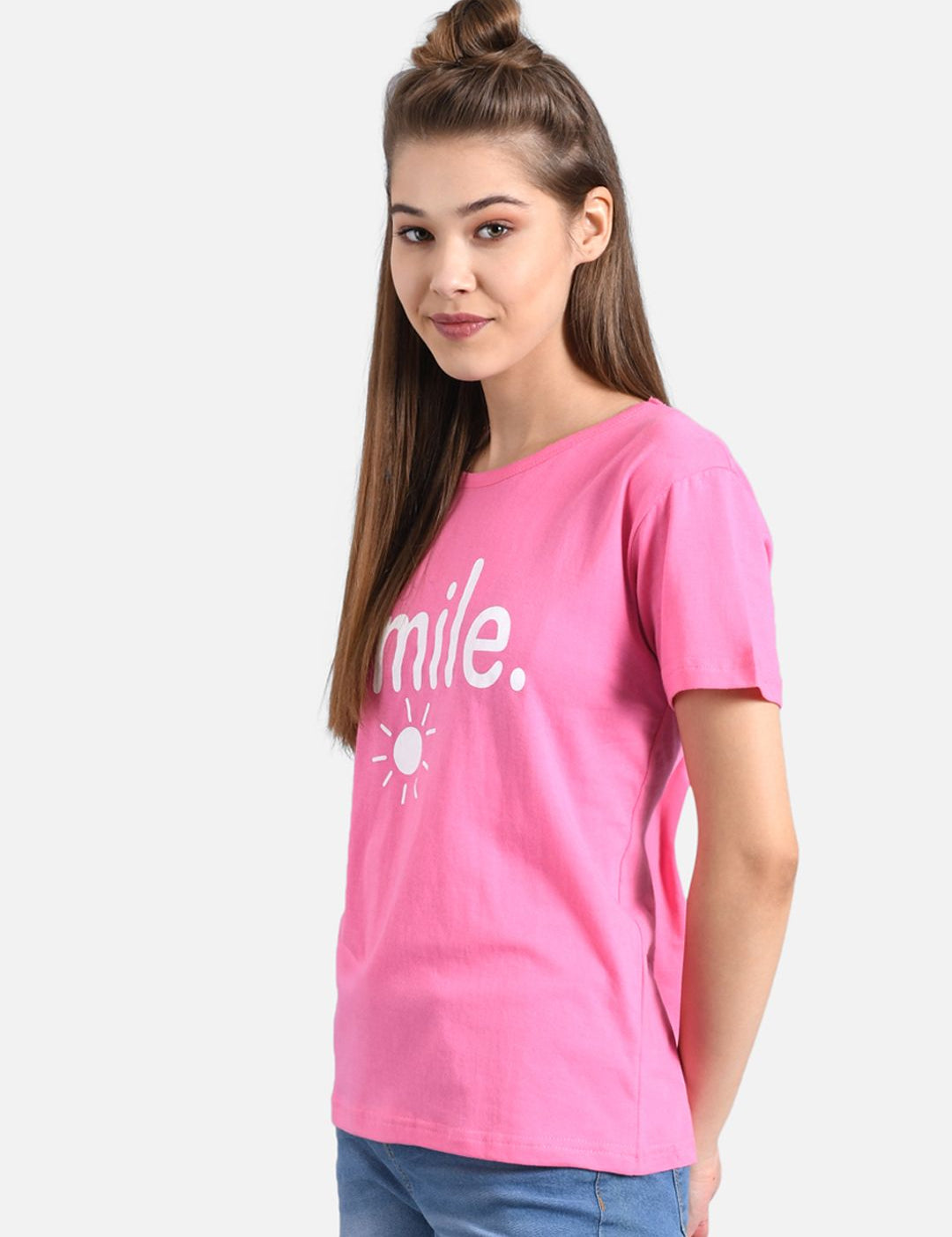 Kotty Women Pink Printed Round Neck T-shirt