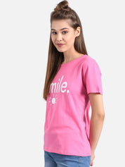 Kotty Women Pink Printed Round Neck T-shirt