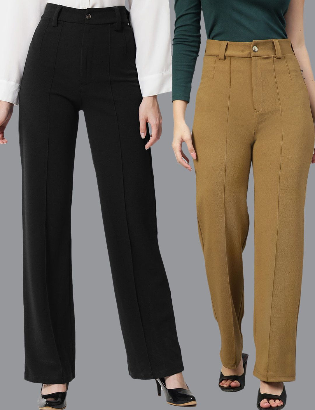 KOTTY BIZwear Women Pack Of 2 Straight Fit High-Rise Easy Wash Parallel Trousers