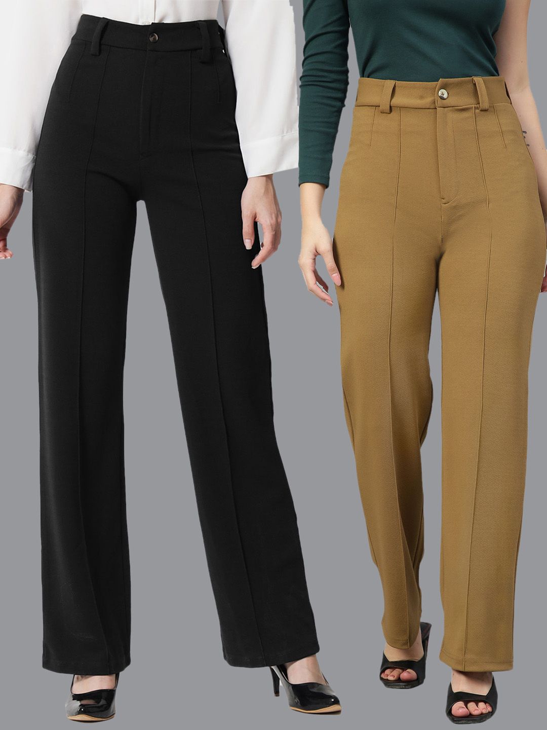 KOTTY BIZwear Women Pack Of 2 Straight Fit High-Rise Easy Wash Parallel Trousers