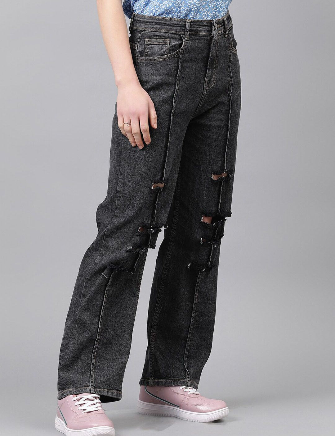 Kotty Women Jean Straight Fit High-Rise Highly Distressed Stretchable Jeans