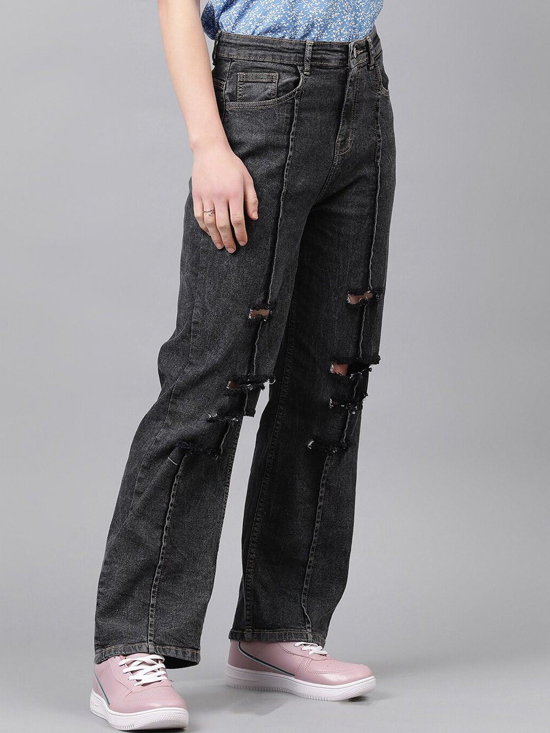 Kotty Women Jean Straight Fit High-Rise Highly Distressed Stretchable Jeans