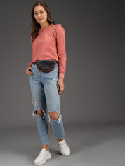 Kotty Women Pink Solid Crop Sweatshirt