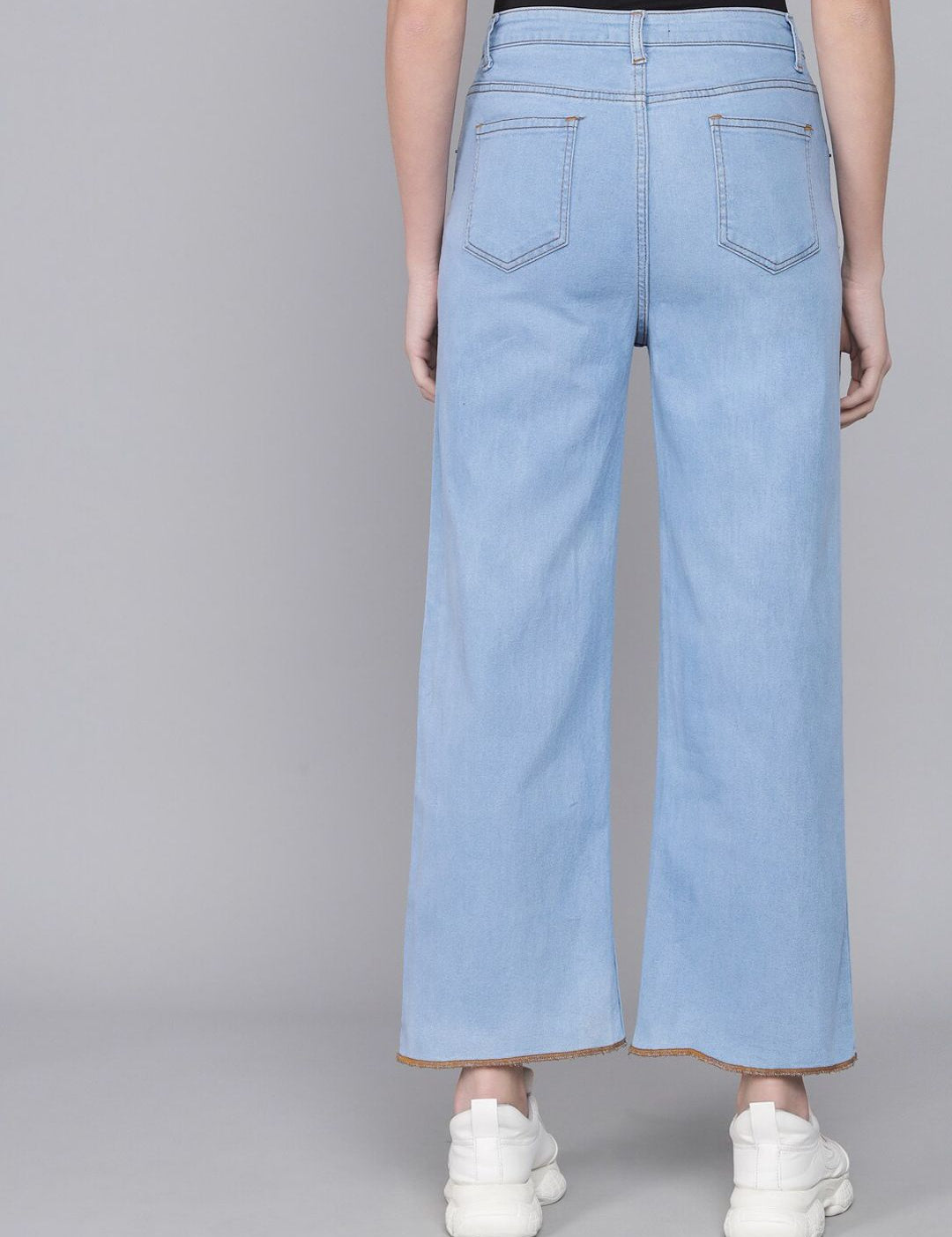 Kotty Women Turquoise Blue Flared High-Rise Slash Knee Jeans