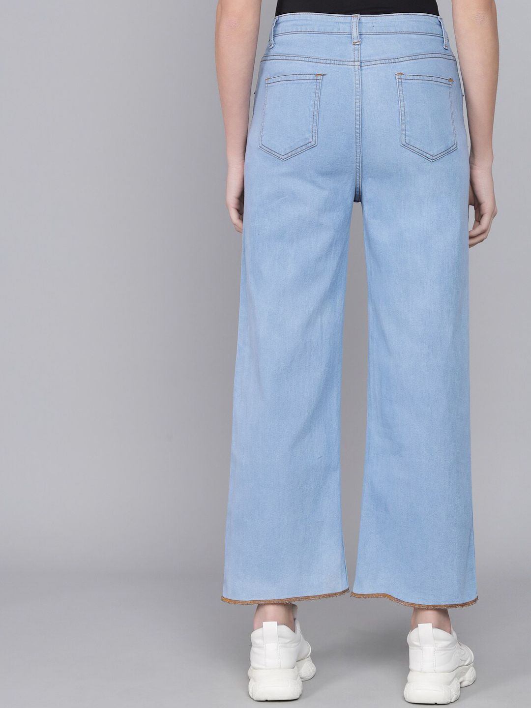 Kotty Women Turquoise Blue Flared High-Rise Slash Knee Jeans