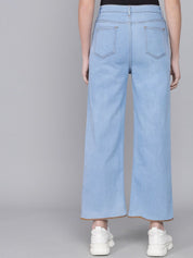 Kotty Women Turquoise Blue Flared High-Rise Slash Knee Jeans