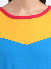 Kotty Women Red & Blue Colourblocked Boat Neck T-shirt