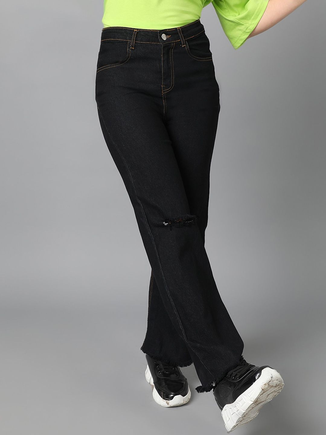 Kotty Women Jean Straight Fit High-Rise Slash Knee Cotton Stretchable Jeans