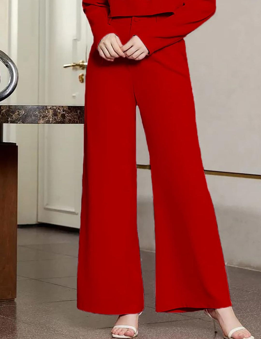 KOTTY BIZwear Basics Women Relaxed Straight Leg High-Rise Easy Wash Pleated Trousers