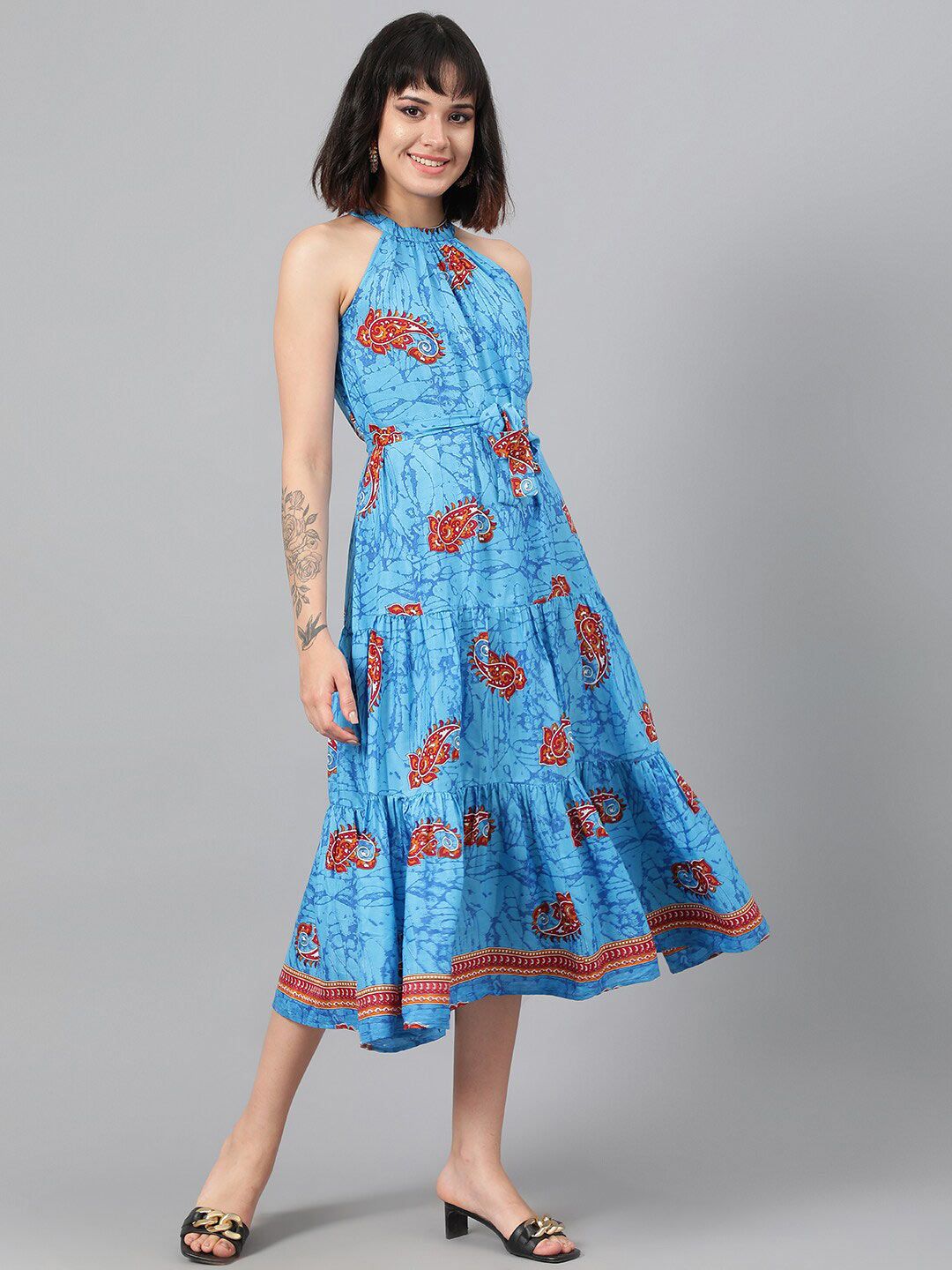 Kotty Multicoloured Floral Print Fit & Flare Midi Dress