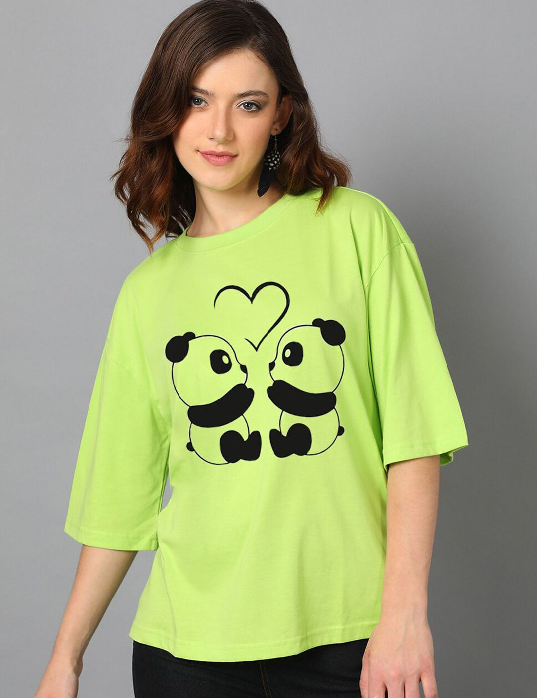 Kotty Green Graphic Printed Drop-Shoulder Sleeves Oversized T-shirt