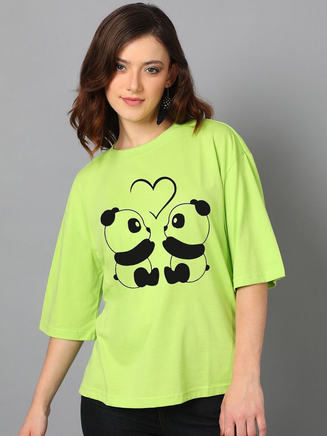Kotty Green Graphic Printed Drop-Shoulder Sleeves Oversized T-shirt