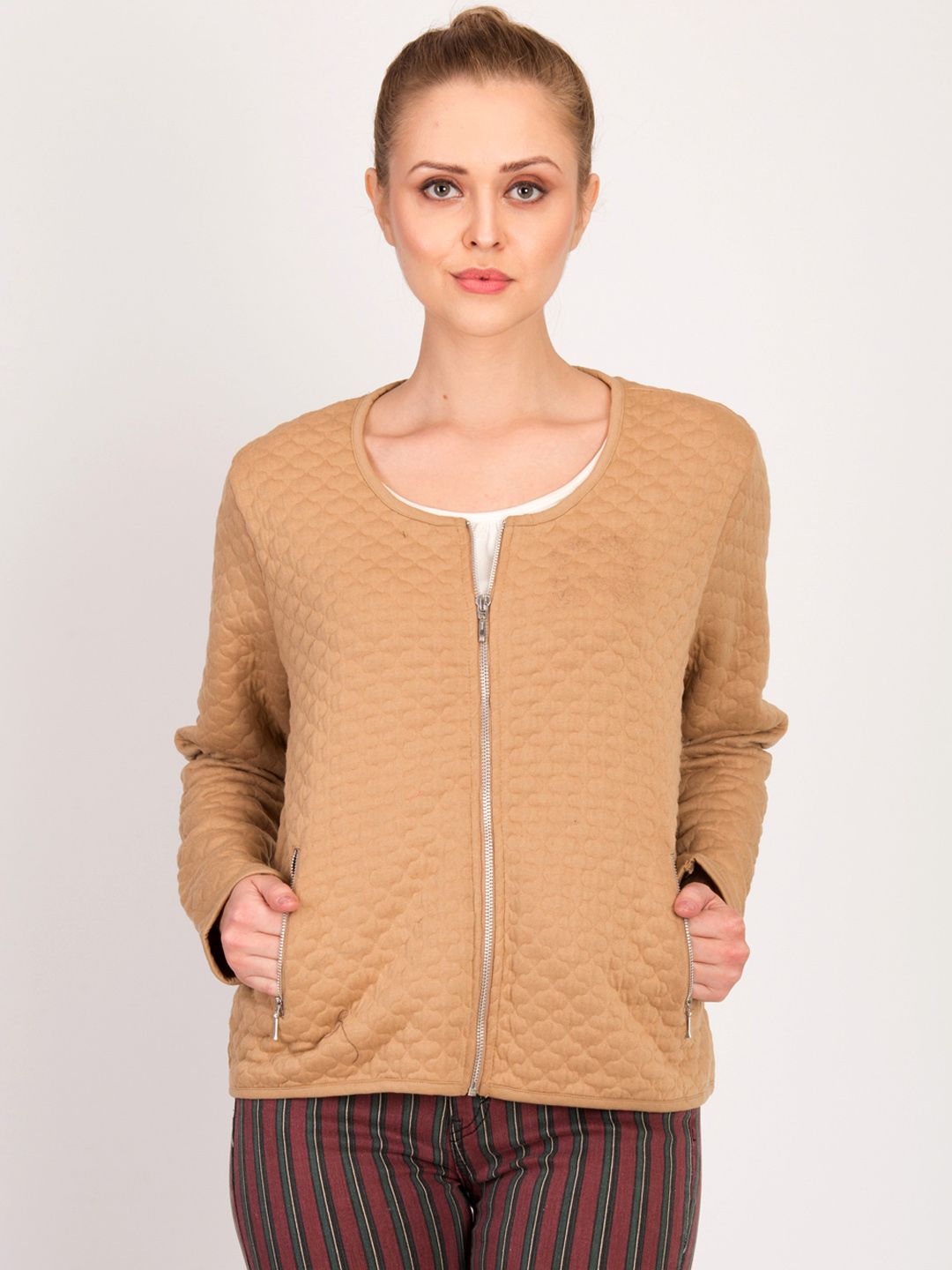 Kotty Women Brown Self Design Tailored Jacket