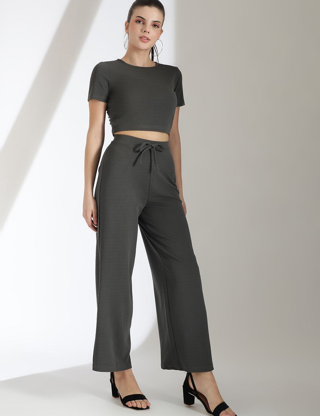 Stylecast X KOTTY Basics Crop Top With Wide Leg Trousers