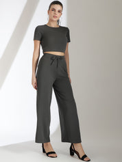 Stylecast X KOTTY Basics Crop Top With Wide Leg Trousers