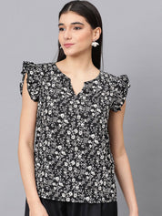 Kotty Floral Printed Flutter Sleeve Top
