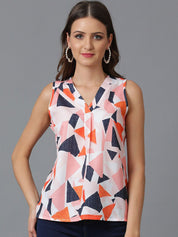 Kotty Pink Geometric Printed Crepe Top