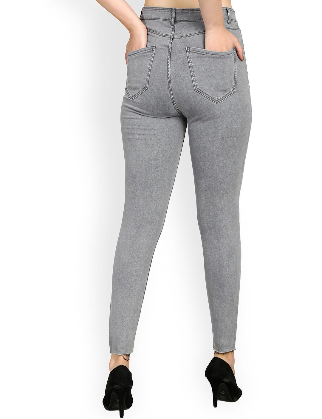 Kotty Women Grey Skinny Fit High-Rise Slash Knee Jeans