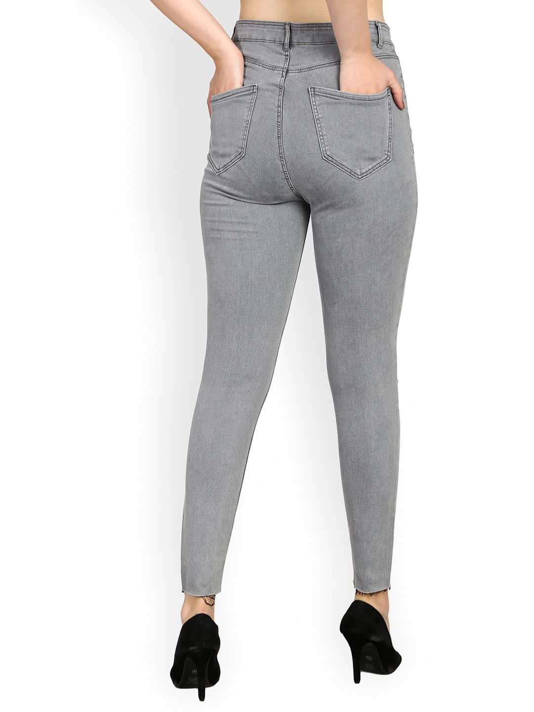 Kotty Women Grey Skinny Fit High-Rise Slash Knee Jeans