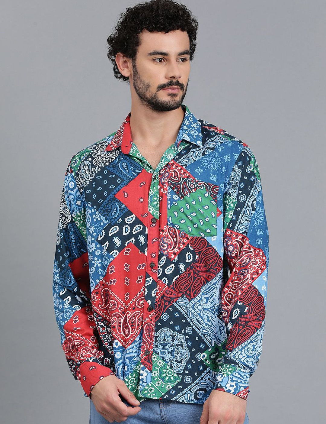 Kotty Blue & Green New Floral Printed Relaxed Fit Casual Shirt