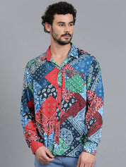 Kotty Blue & Green New Floral Printed Relaxed Fit Casual Shirt