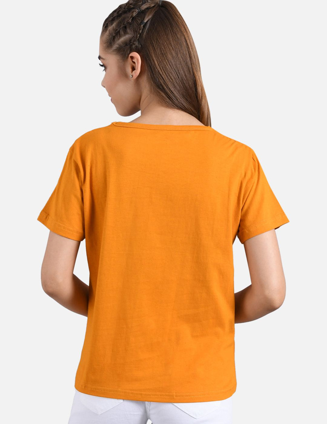 Kotty Women Orange Printed Round Neck T-shirt